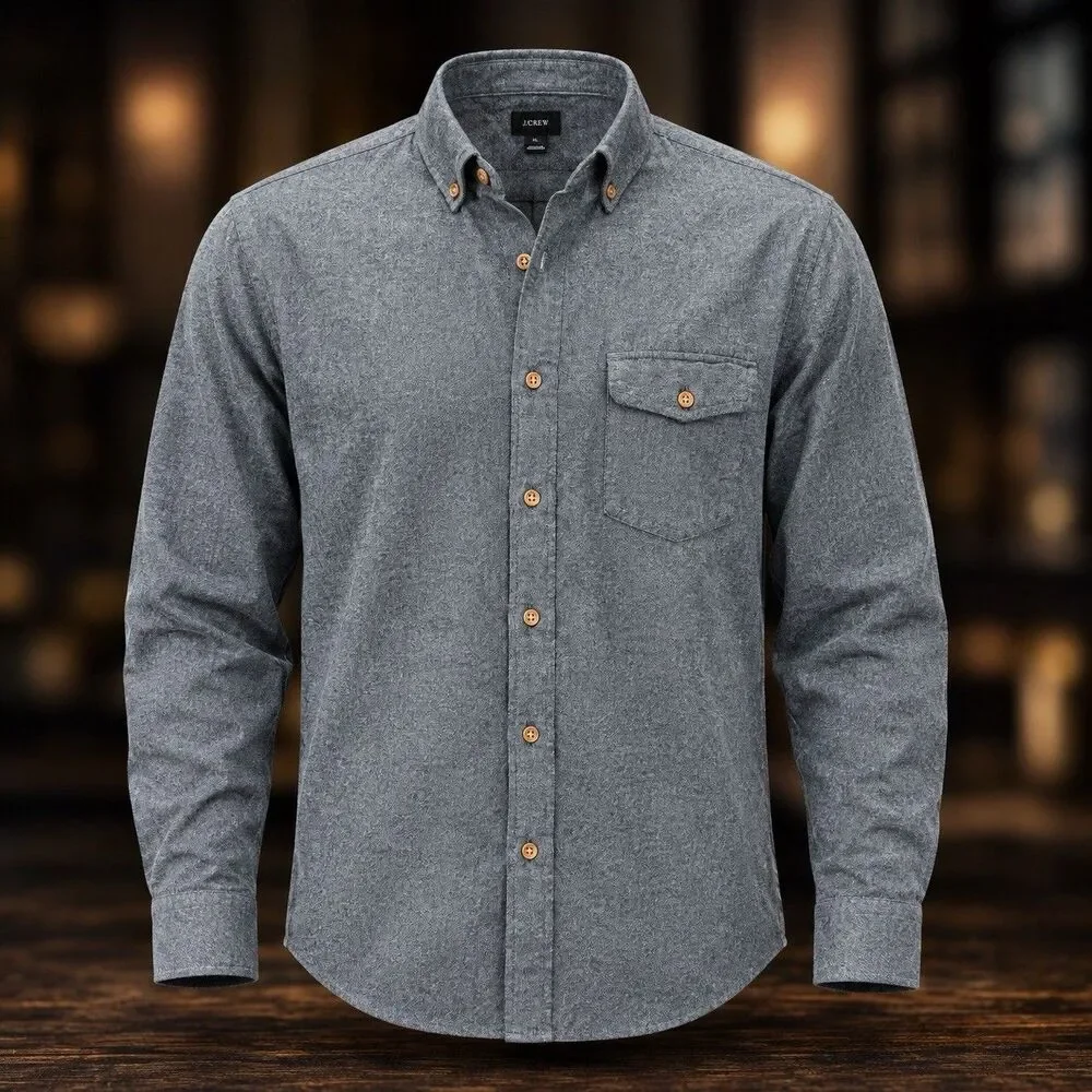 J.Crew Mens XL Slim Fit Gray Button Down Long Sleeve Shirt Flannel Casual Pocket